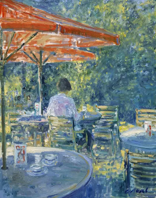 Rendez-Vous, Tulleries, Summer, Paris, France  Charles Neal (b.1951 British) Oil On Panel