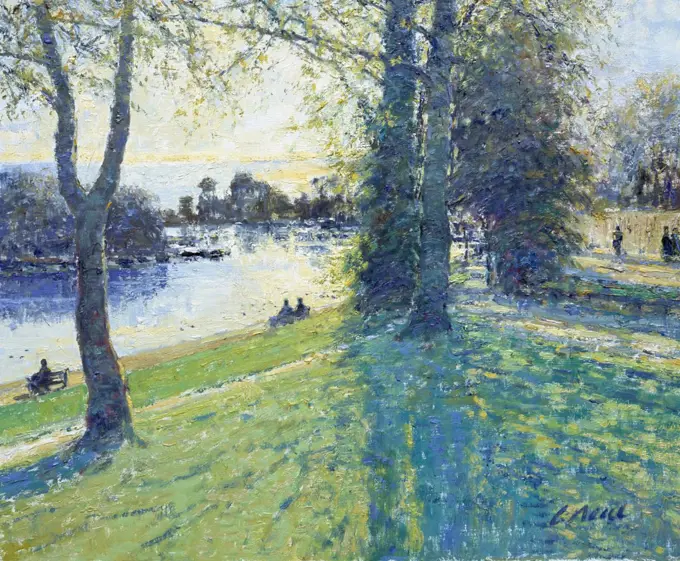 The Thames At Lower Sunbury. Afternoon January. Charles Neal (b.1951 British) Oil On Canvas