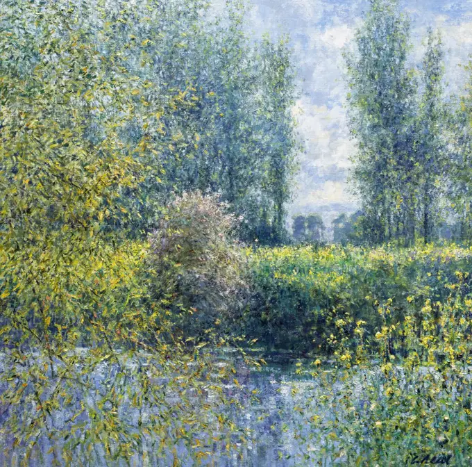 The River Avon., Near Pershore, Warwickshire. Afternoon May. Charles Neal (b.1951 British) Oil On Canvas