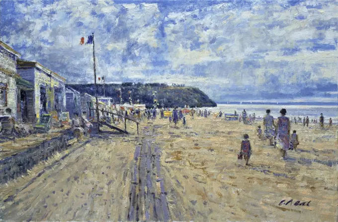 Beach Scene at Jollouville, Cotentin region, Normandie, France, Charles Neal, (b.1951/British), Oil on canvas