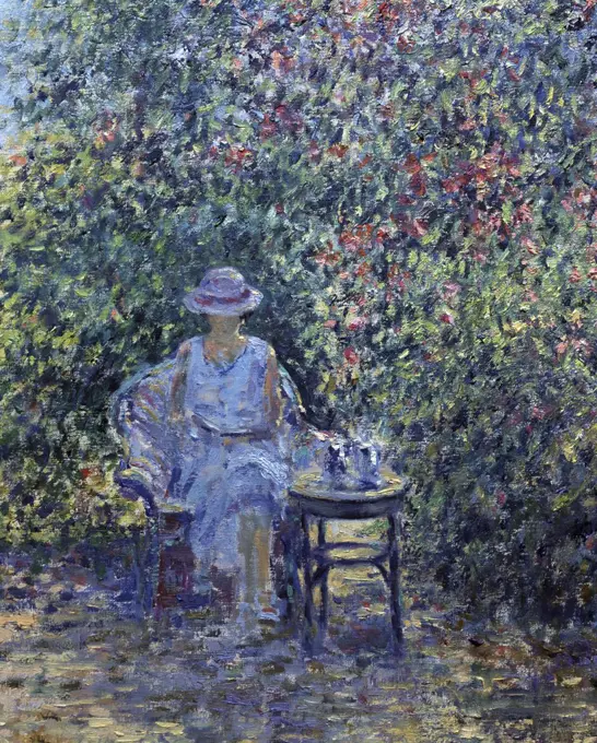 Susan reading, Garden near Lorgues, Provence, France, Charles Neal, (b.1951/British), Oil on canvas