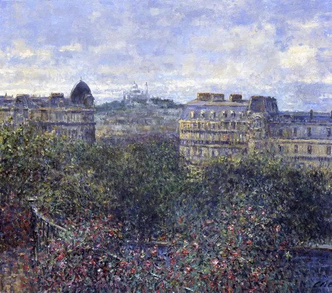 View to Sacre-Coeur and Monmartre, Parc les Buttes-Chaumont, Paris, France, Charles Neal, (b.1951/British), Oil on canvas