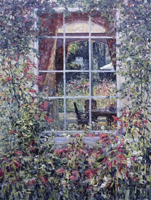 View through to the Italianate courtyard, Highnam Court, Highnam, Gloucestershire, Charles Neal, (b.1951/British), Oil on canvas