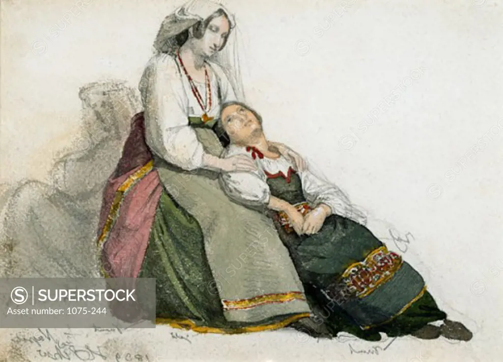 Study Of A Seated Woman And Girl In Peasant Costume, Naples, 1839 1839 Schwemminger, Heinrich(1803-1884 German) Watercolor & Pencil Cummer Museum of Art & Gardens, Jacksonville, FL 