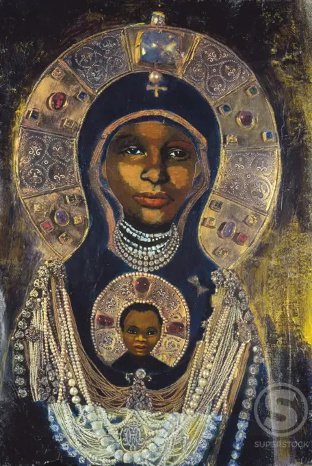 Black Madonna V (Icon) 1998 Elizabeth Barakah Hodges (21st C. American) Mixed Media and collage Collection of Lela McCane