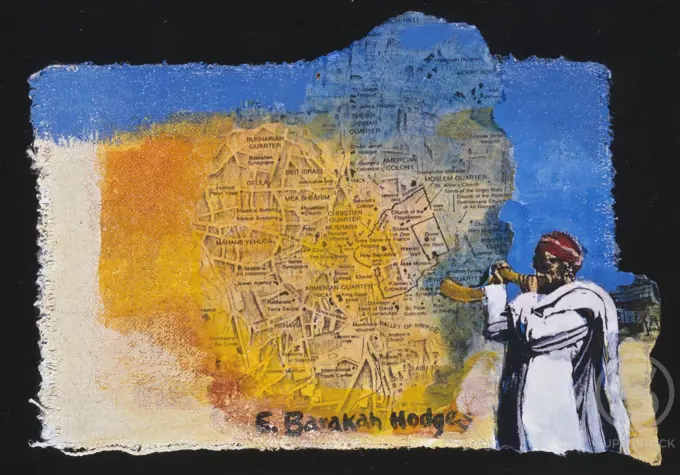 Jerusalem XIV (MAP) Elizabeth Barakah Hodges (21st C. American) Mixed media 