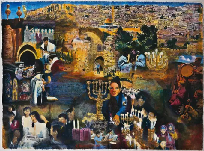 Jerusalem X Hasids Elizabeth Barakah Hodges (21st C. American) Mixed media