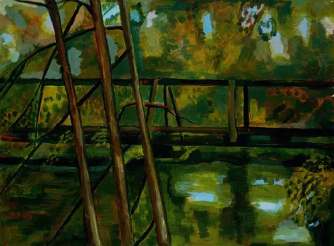 Santa Fe River Footbridge 2005 Elizabeth Barakah Hodges(21st C. American) Acrylic On Paper