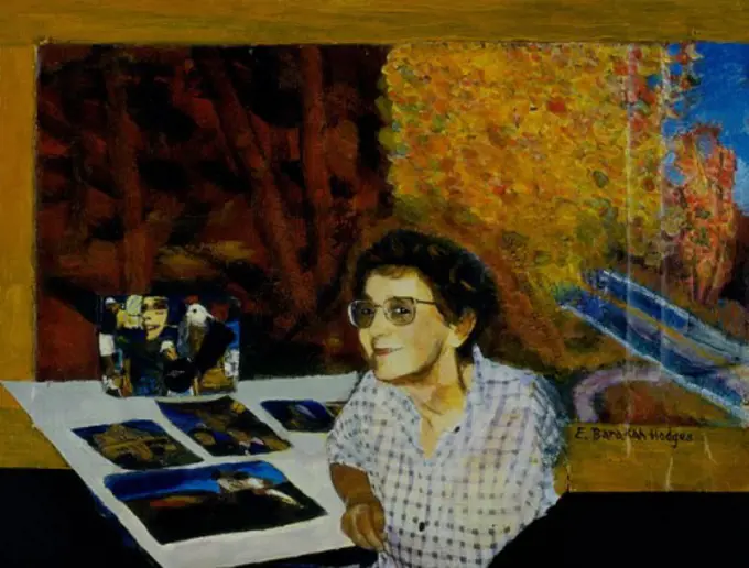 Self-Portrait With Trees 1999 Elizabeth Barakah Hodges (21st C. American) Acrylic+Collage on Canvas