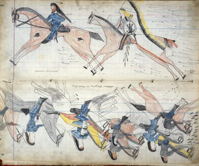 Soldiers Charging at Powder River and Soldiers Pursued - From a Cheyenne Indian Ledger Native American Newberry Library, Chicago 