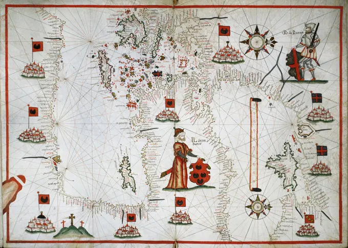 The Eastern Mediterranean, The Aegean, And The Black Seas From "Portolan Atlas Of Six Charts" 1594 Maps Newberry Library, Chicago, Illinois, USA