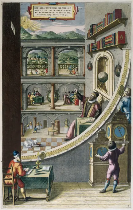 Tycho Brahe And Others With Astronomical Instruments, 1587.  "Le Quadran Mural" 1663 Blaeu, Joan(1596-1673 Dutch) Newberry Library, Chicago, Illinois, USA 