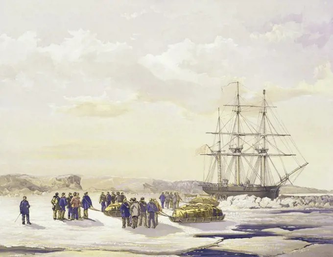 Sledge Party Leaving H.M.S. Investigator in Mercy Bay-Sketches in the Arctic Regions Artist Unknown (British) Newberry Library, Chicago 