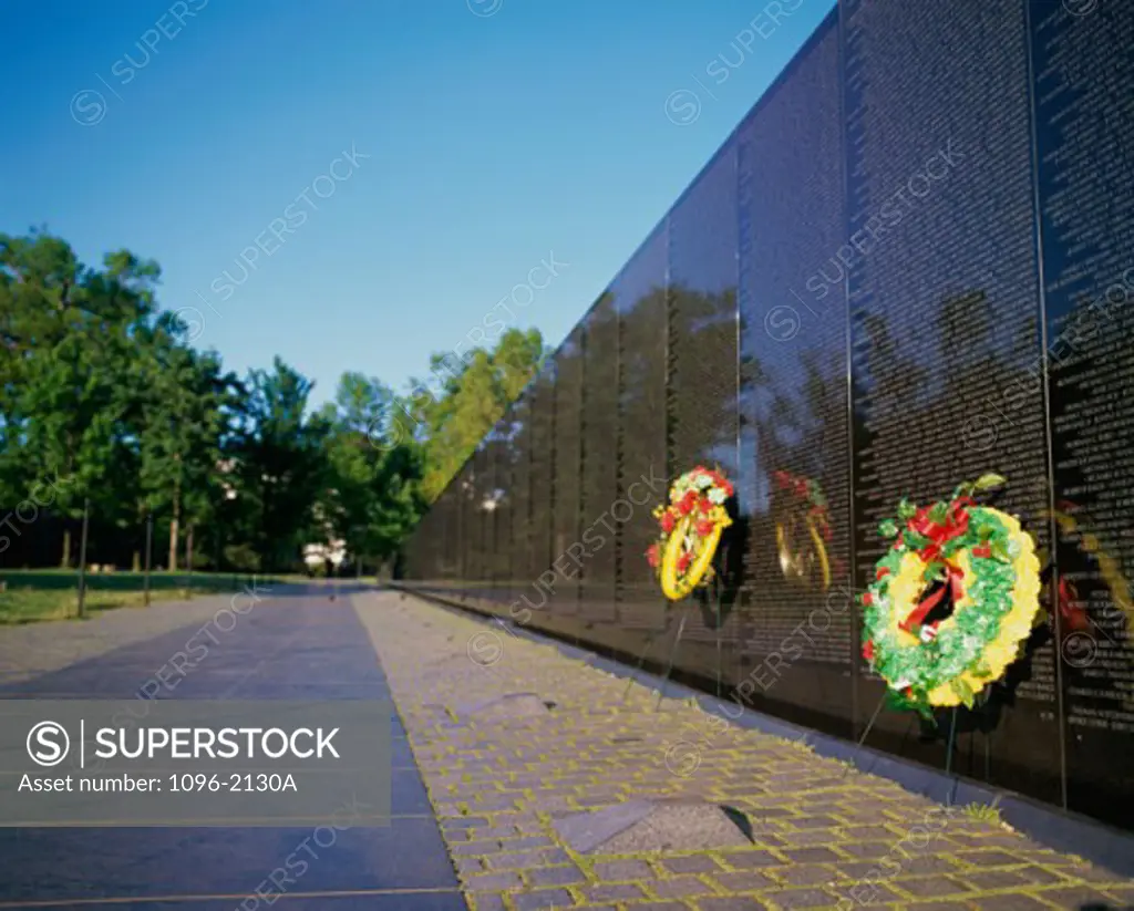 Wreaths on the Vietnam Veterans Memorial Wall, Vietnam Veterans Memorial, Washington, D.C., USA