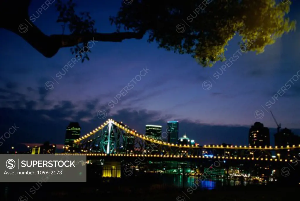 Bridge lit up at night, Brisbane, Australia