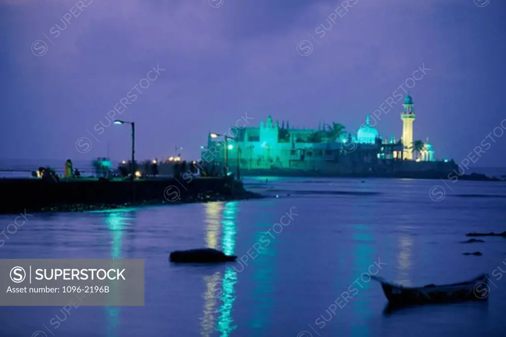 Buildings lit up at night, Mumbai, Maharashtra, India