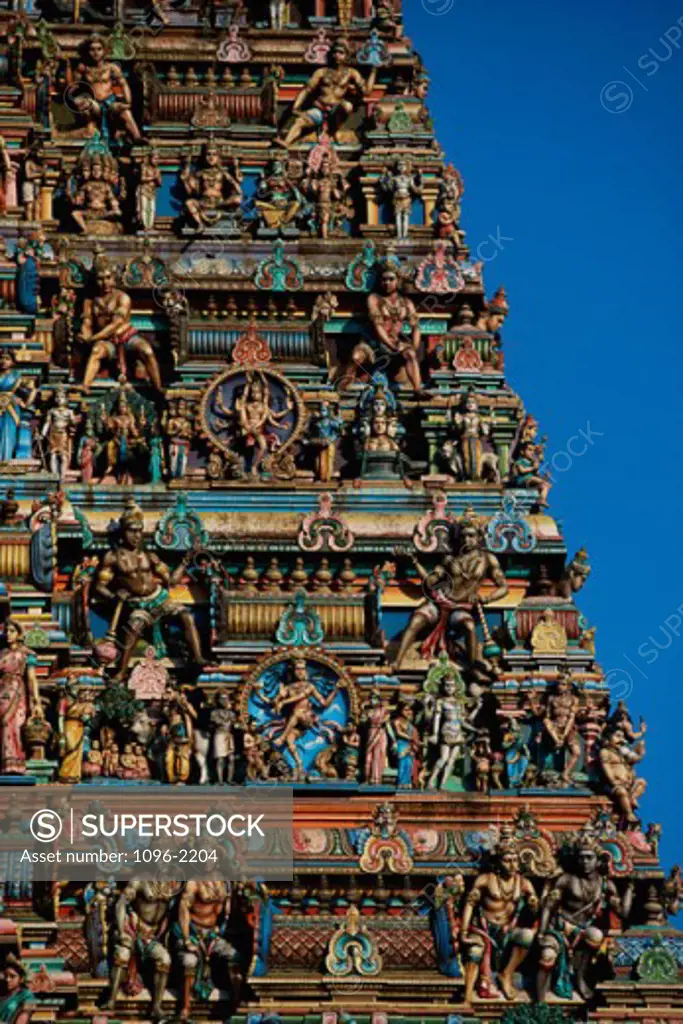 Carvings on a temple, Sri Meenakshi Hindu Temple, Chennai, Tamil Nadu, India