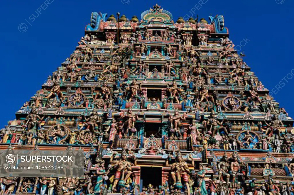 Carvings on a temple, Sri Meenakshi Hindu Temple, Chennai, Tamil Nadu, India