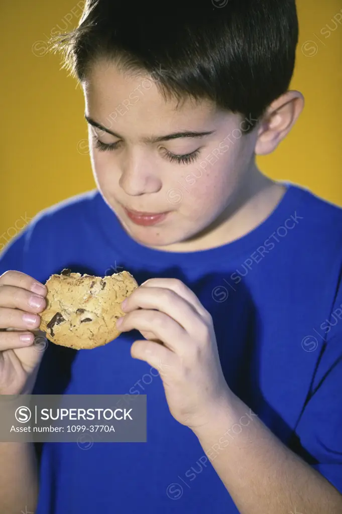 Close-up of a boy holding a cookie