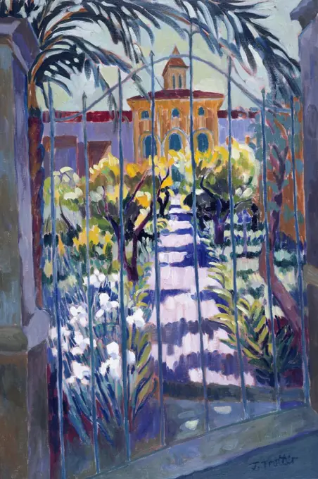 Pollensa Garden by Josephine Trotter  (b.1940/British) oil on canvas