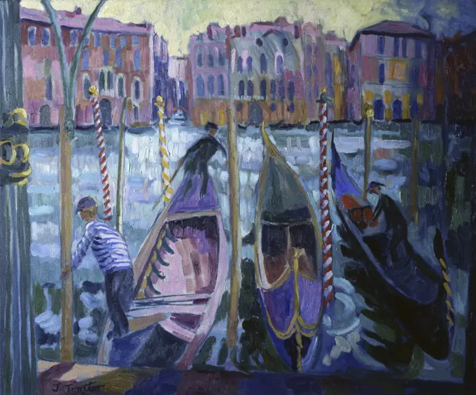 Gondoliers, Grand Canal Josephine Trotter (b.1940/British) Oil on Canvas