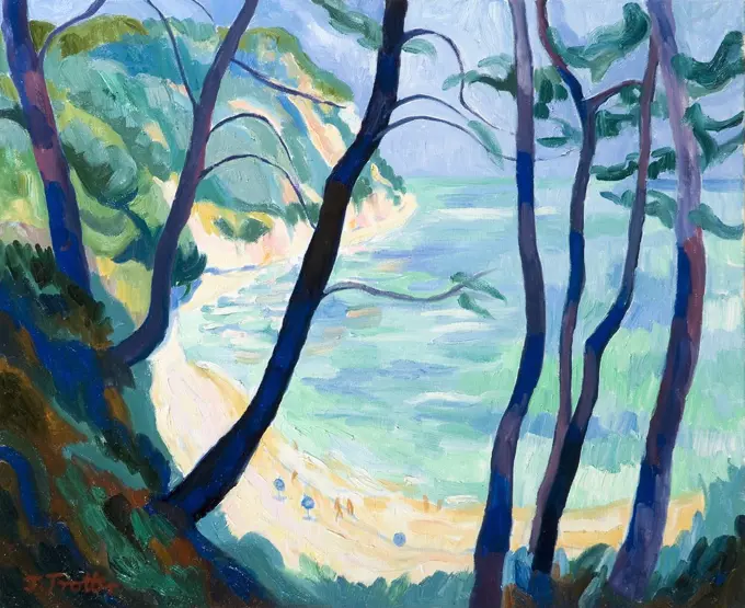 The Beach Josephine Trotter (b.1940 British) Oil on Canvas