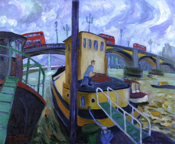 Battersea Bridge by Josephine Trotter (b.1940/British) oil on canvas