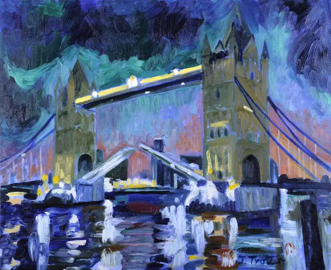 Tower Bridge at Night by Josephine Trotter (b.1940/British) oil on canvas