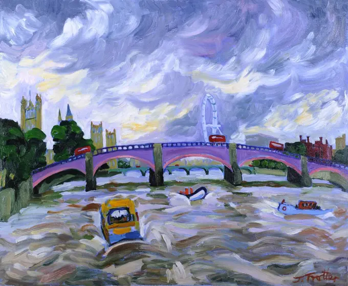 Lambeth Bridge by Josephine Trotter (b.1940/British) oil on canvas