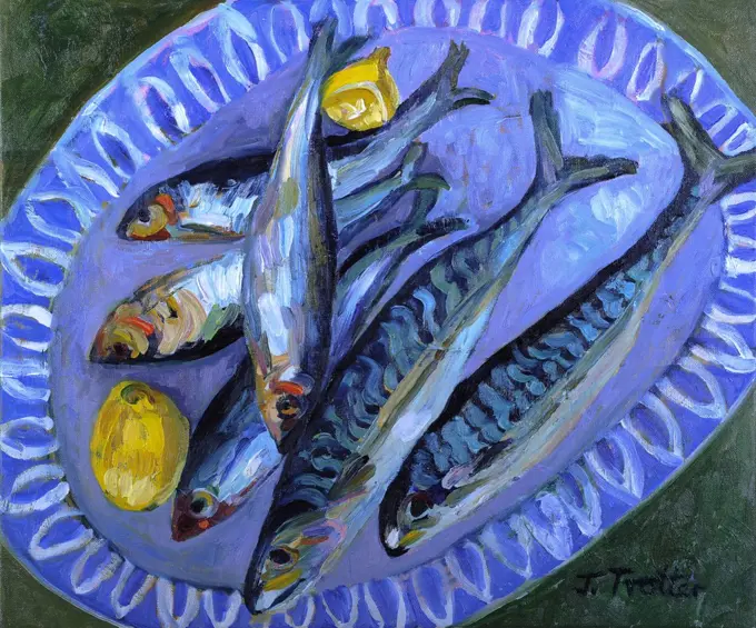 Mackerel by Josephine Trotter (b.1940/British) oil on canvas