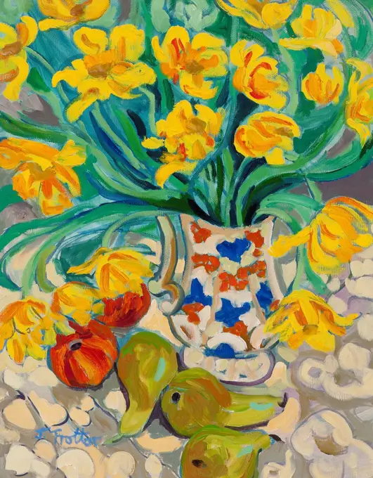 Pears and Flowers, 2012, Josephine Trotter.  (b.1940/British)