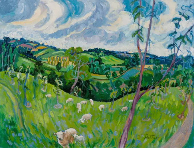 Sheep in Pasture by Josephine Trotter, 2012.  (b.1940/British)