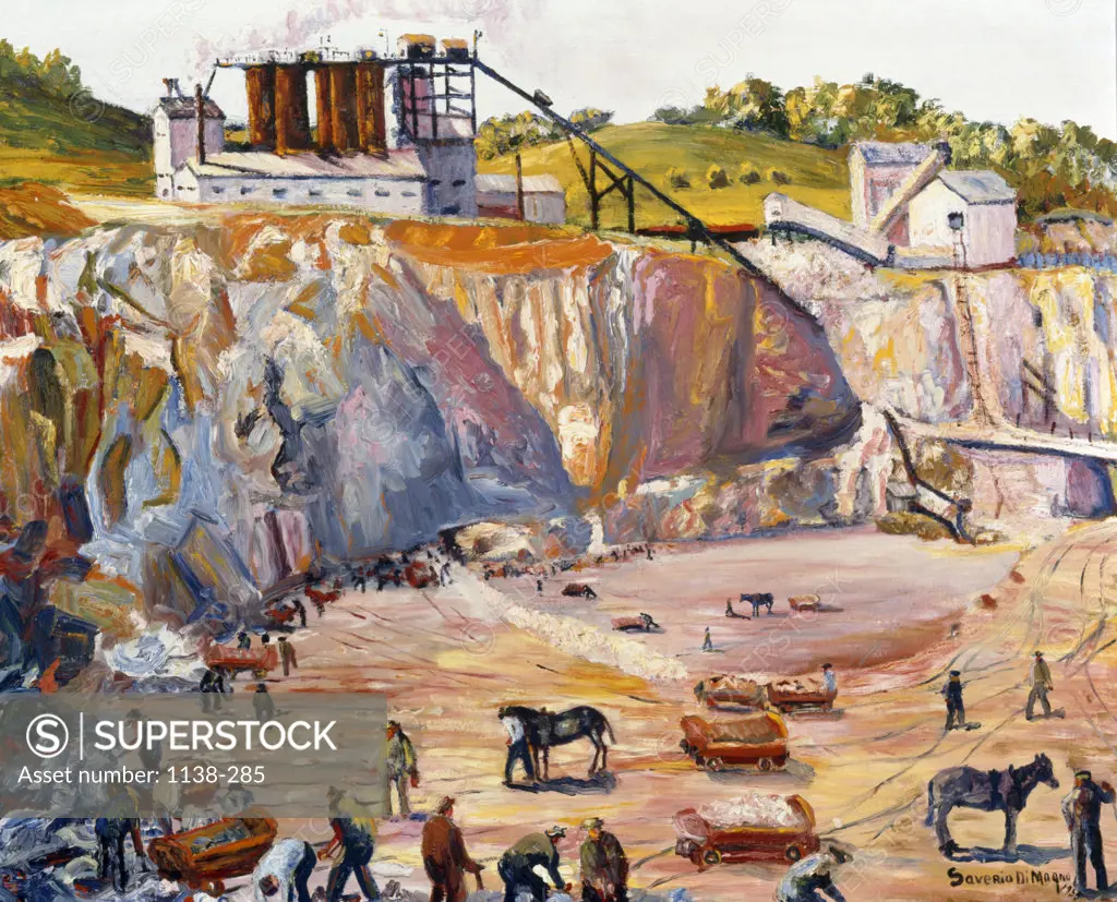 Millard Quarry,  (The Hershey Quarry,  at Hershey) by Saverio di Magno,  oil on canvas,  USA,  Pennsylvania,  Philadelphia,  Pennsylvania State University,  College of Earth and Mineral Sciences,  Steidle Collection