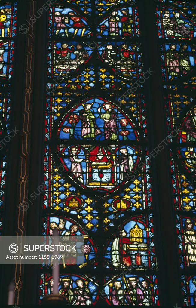 France, Paris, Sainte Chapelle, Stained glass representing detail from The Life of Moses