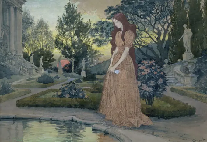 Young Lady in a Garden  Eugene Samuel Grasset (1841-1917/French)  Musee des Artes Decoratifs, Paris, France  