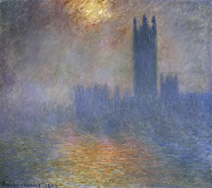 London Parliament (Patch of Sun in the Fog)  1904  Claude Monet (1840-1926 French)  Oil on canvas Musee d'Orsay, Paris, France