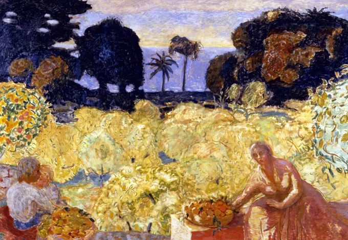 Woman And Children In Yellow Landscape by Pierre Bonnard, (1867-1947), Akram Ojjeh Collection