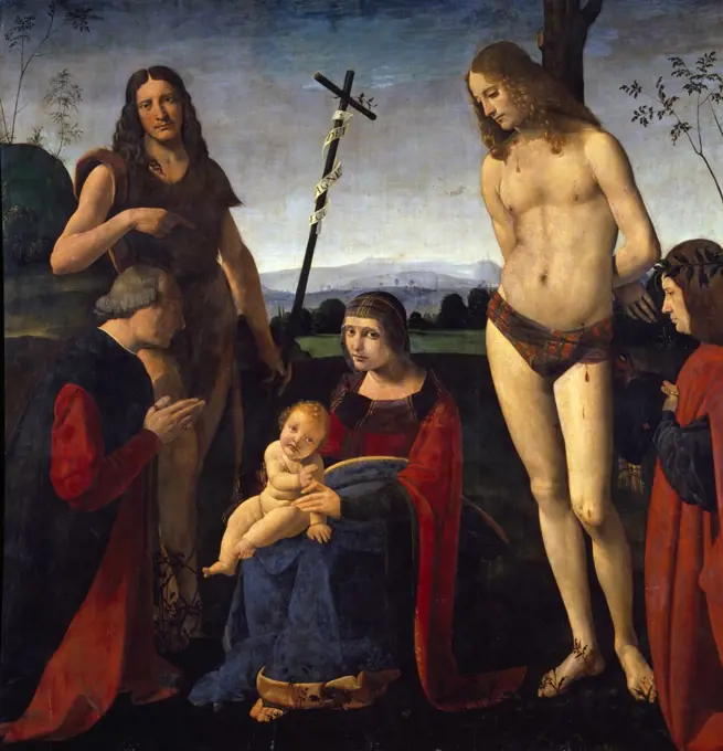 The Virgin and Child with Saints John The Baptist and Sebastian Between Two Donors by Giovanni Antonio Boltraffio,  (1467-1516),  Paris,  Musee du Louvre