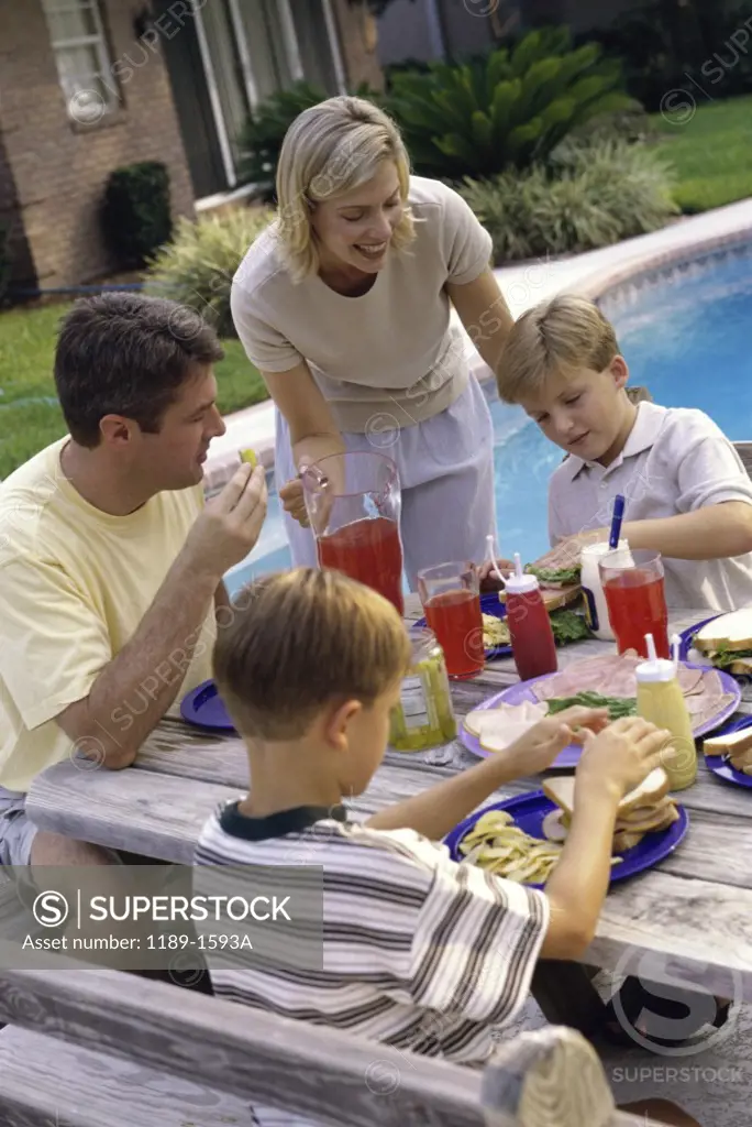 Parents at a picnic with their two sons