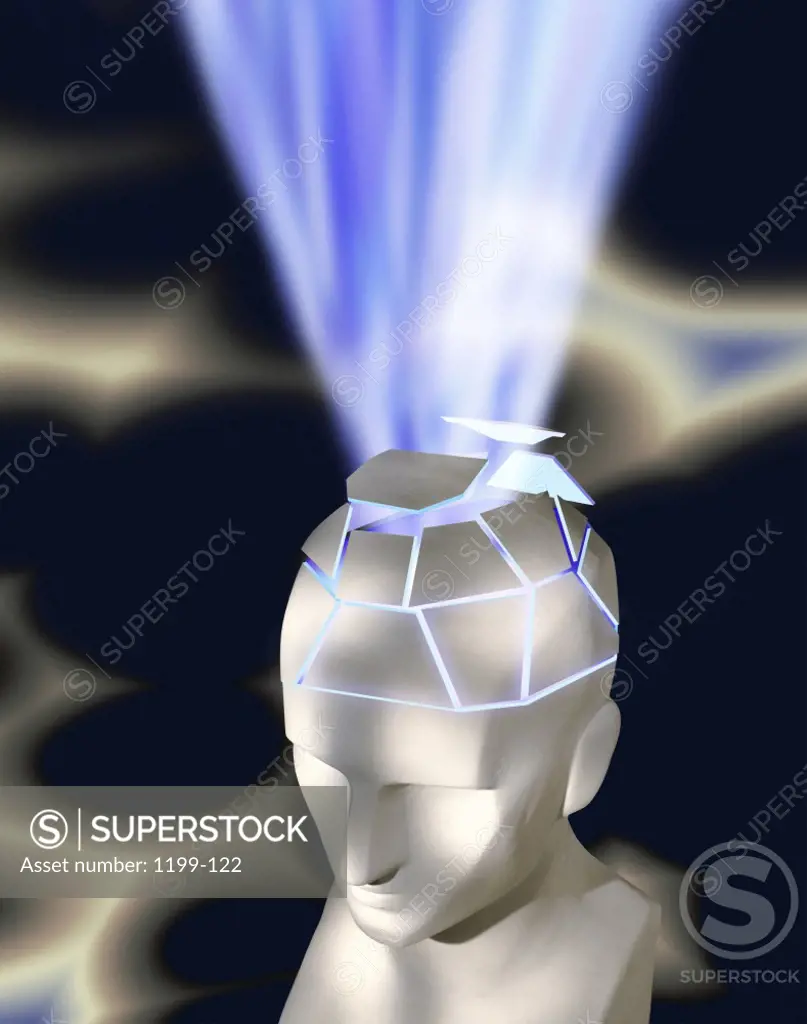 Statue of a man with light rays breaking through his head