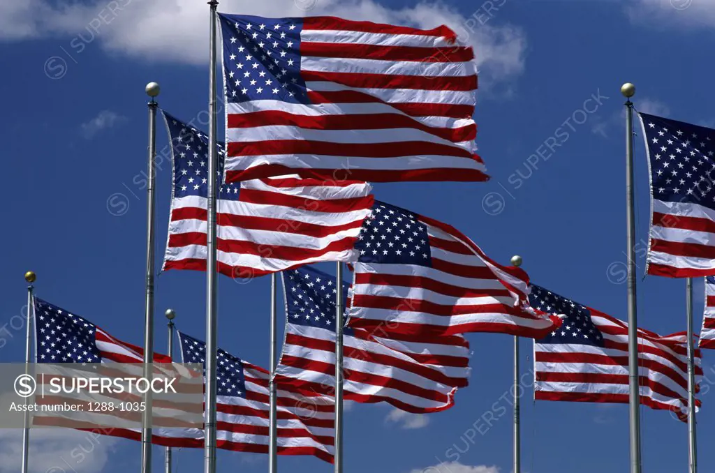 Low angle view of American flags, USA