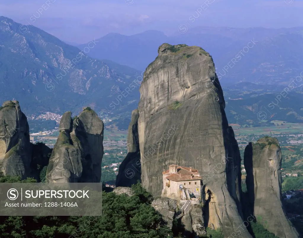 High angle view of a monastery, Monastery of Agios Nikolaos Anapafsas, Meteora, Greece