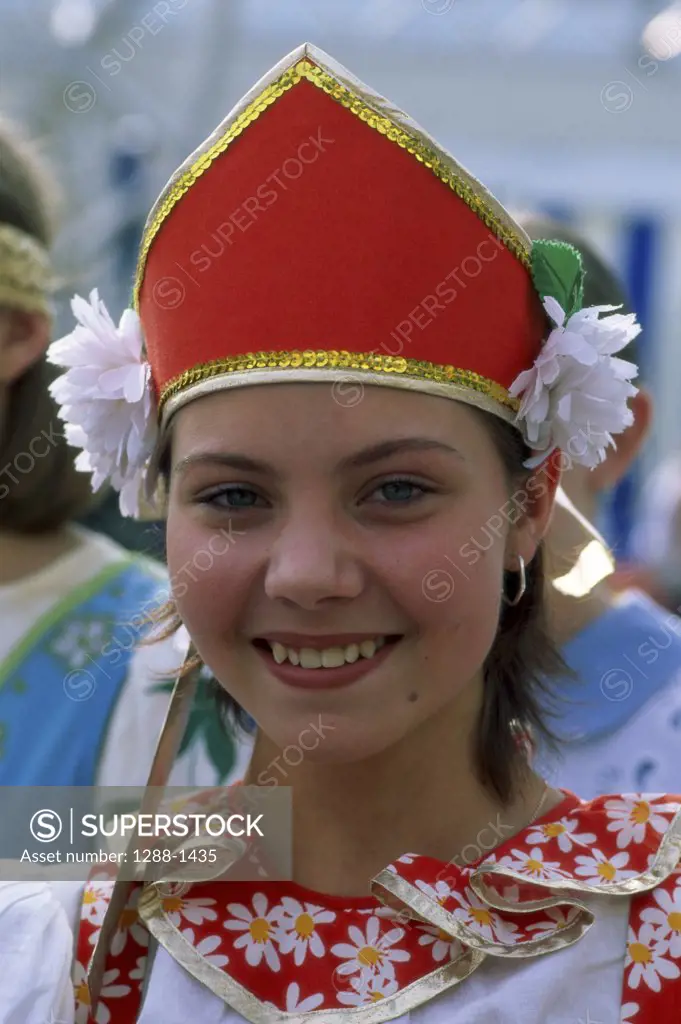 Young woman dressed in traditional attire, Russia