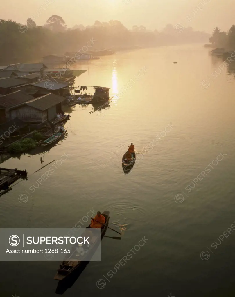 High angle view of boats in the river, Mekong River, Thailand