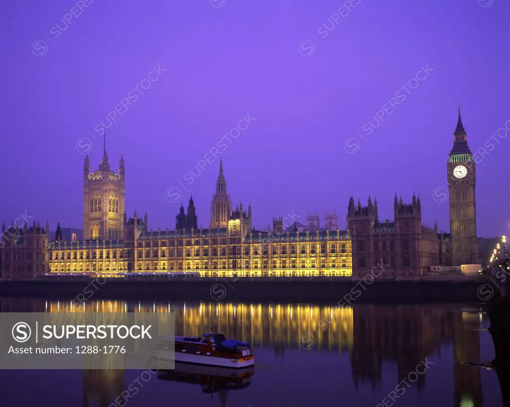 Big Ben and the Houses of Parliament lit up at night, London, England