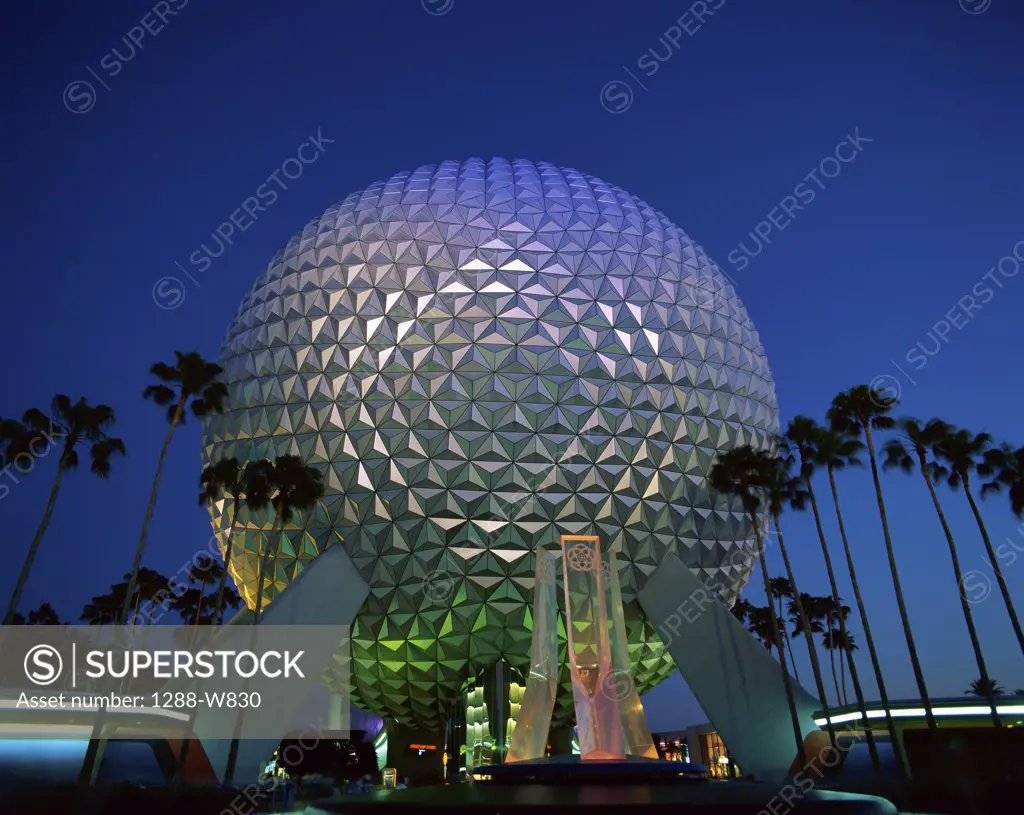 Low angle view of a geodesic dome, Spaceship Earth, Epcot, Walt Disney World, Orlando, Florida, USA