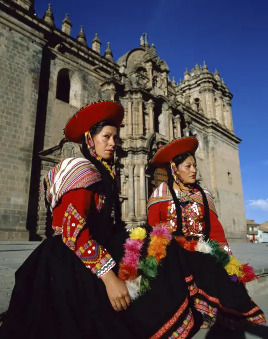 Two young women wearing traditional clothing, Cuzco, Peru