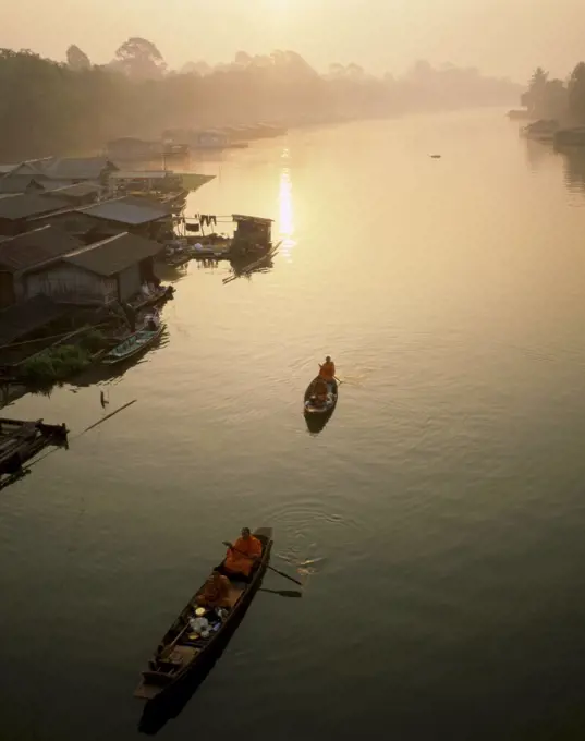 High angle view of boats in the river, Mekong River, Thailand