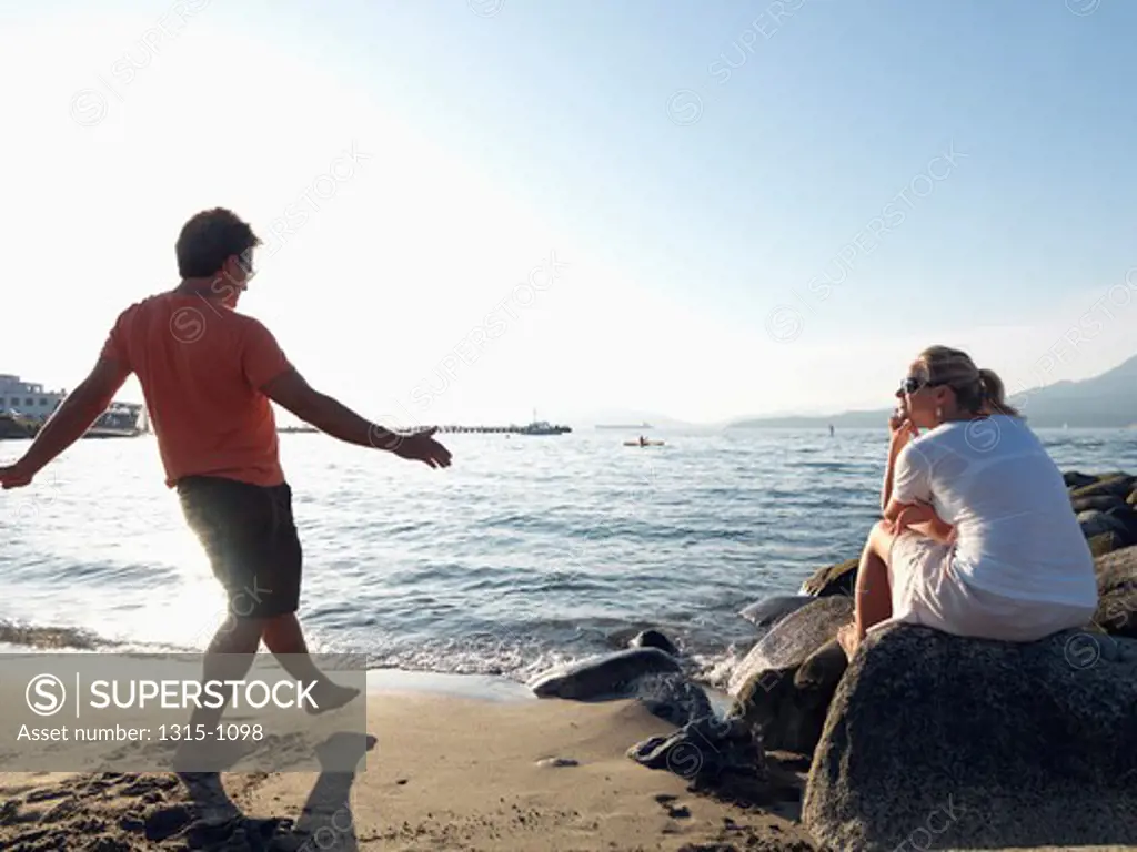 Mature couple enjoying on the beach, Vancouver, British Columbia, Canada