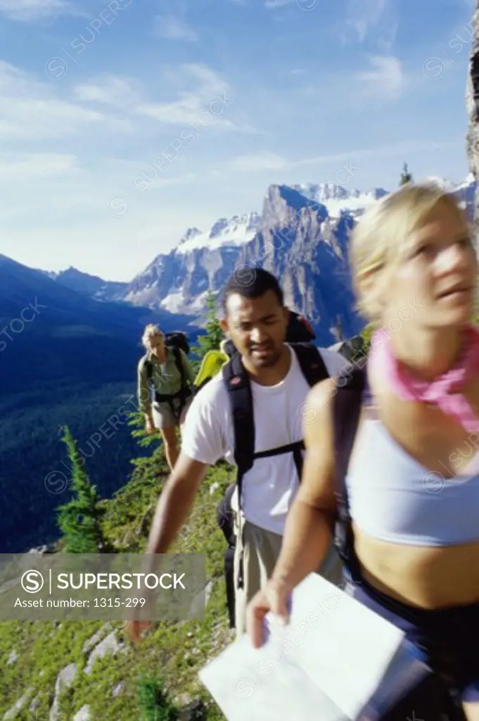 Group of young people hiking, Banff, Alberta, Canada